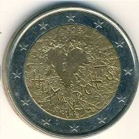 (006) Монета Финляндия 2008 год 2 евро "Декларация прав человека 60 лет"  Биметалл  XF